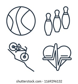 Set of 4 vector icons such as Basketball, Bowling, Downhill, Heart rate, web UI editable icon pack, pixel perfect