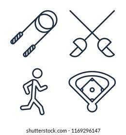 Set of 4 vector icons such as Jump rope, Fencing, Jogging, Baseball field, web UI editable icon pack, pixel perfect