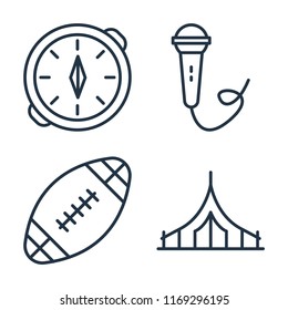 Set of 4 vector icons such as Compass, Singing, Rugby ball, Camping, web UI editable icon pack, pixel perfect