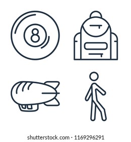 Set of 4 vector icons such as Billiard, Backpack, Airship, Walking, web UI editable icon pack, pixel perfect