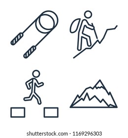 Set of 4 vector icons such as Jump rope, Hiking, Parkour, Mountain, web UI editable icon pack, pixel perfect