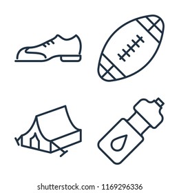 Set of 4 vector icons such as Shoes, Rugby ball, Camping tent, Water bottle, web UI editable icon pack, pixel perfect