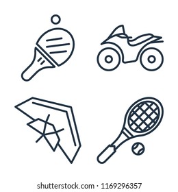 Set of 4 vector icons such as Table tennis, Motorcycle, Hang glider, Tennis racket, web UI editable icon pack, pixel perfect
