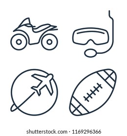 Set of 4 vector icons such as Motorcycle, Snorkel, Travelling, Rugby ball, web UI editable icon pack, pixel perfect