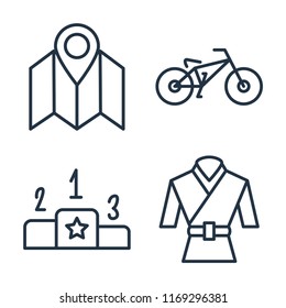 Set of 4 vector icons such as Map, Biking, Pedestal, Martial art, web UI editable icon pack, pixel perfect