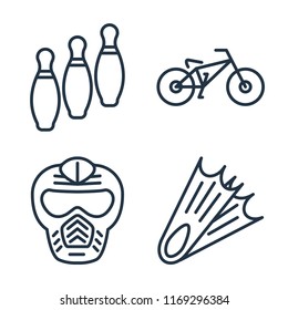 Set of 4 vector icons such as Bowling, Biking, Paintball, Diving, web UI editable icon pack, pixel perfect