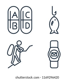 Set of 4 vector icons such as Vitamin, Fishing, Mountaineering, Smartwatch, web UI editable icon pack, pixel perfect