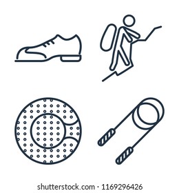 Set of 4 vector icons such as Shoes, Mountaineering, Zorbing, Jump rope, web UI editable icon pack, pixel perfect