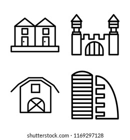 Set of 4 vector icons such as Terraced Houses, Mansion, Barn, Supermarket, web UI editable icon pack, pixel perfect