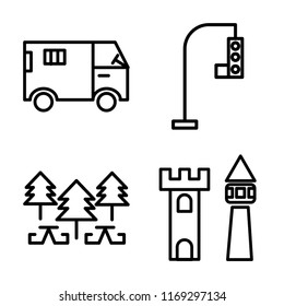 Set of 4 vector icons such as Truck, Traffic light, Park, Castle, web UI editable icon pack, pixel perfect