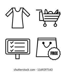 Set of 4 vector icons such as Shirt, Cart, Free, web UI editable icon pack, pixel perfect