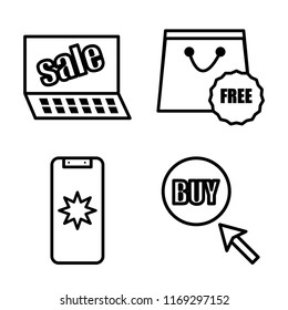 Set of 4 vector icons such as Sales, Free, Mobile, Buy, web UI editable icon pack, pixel perfect