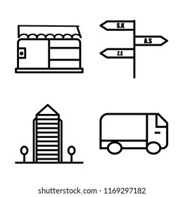 Set of 4 vector icons such as Store, , Aparment, Truck, web UI editable icon pack, pixel perfect