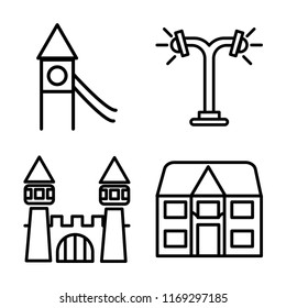 Set of 4 vector icons such as Playground, Street lamp, Castle, Detached, web UI editable icon pack, pixel perfect