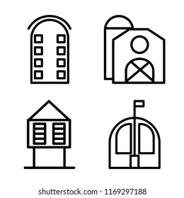 Set of 4 vector icons such as Building, Barn, Hut, Bungalow, web UI editable icon pack, pixel perfect