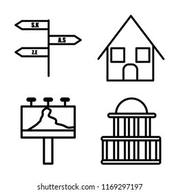 Set of 4 vector icons such as, Bungalow, Billboard, Government buildings, web UI editable icon pack, pixel perfect
