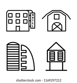 Set of 4 vector icons such as Motel, Barn, Supermarket, Hut, web UI editable icon pack, pixel perfect
