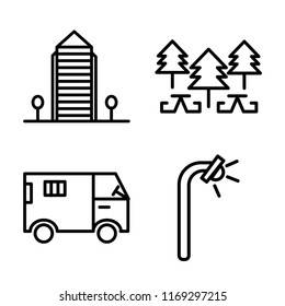 Set of 4 vector icons such as Aparment, Park, Truck, Street lamp, web UI editable icon pack, pixel perfect