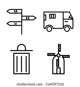 Set of 4 vector icons such as, Truck, Trash, Wind Mill, web UI editable icon pack, pixel perfect