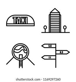 Set of 4 vector icons such as Taxi, Aparment, Future House, , web UI editable icon pack, pixel perfect