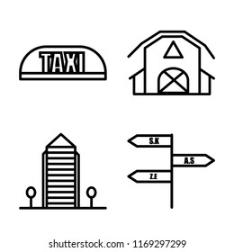 Set of 4 vector icons such as Taxi, Barn, Aparment, , web UI editable icon pack, pixel perfect