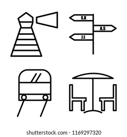 Set of 4 vector icons such as Lighthouse, , Subway, Chair and table, web UI editable icon pack, pixel perfect