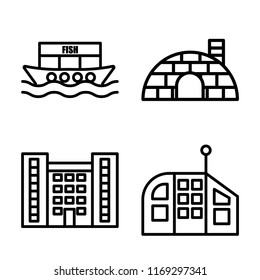 Set of 4 vector icons such as Houseboat, Igloo, Flash Apartment, Future House, web UI editable icon pack, pixel perfect