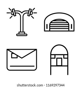 Set of 4 vector icons such as Street lamp, Hangar, Mailbox, Hut, web UI editable icon pack, pixel perfect