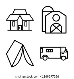 Set of 4 vector icons such as Mansion, Barn, Wigwam, Ambulance, web UI editable icon pack, pixel perfect