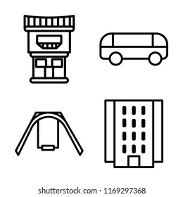 Set of 4 vector icons such as Motel, Car, Swing, Flash Apartment, web UI editable icon pack, pixel perfect