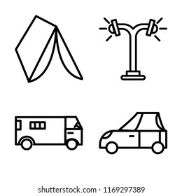 Set of 4 vector icons such as Wigwam, Street lamp, Ambulance, Car, web UI editable icon pack, pixel perfect
