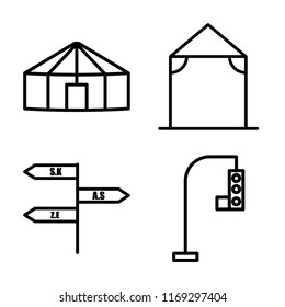 Set of 4 vector icons such as Yurt, Arbor, , Traffic light, web UI editable icon pack, pixel perfect