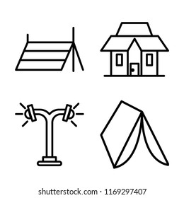 Set of 4 vector icons such as Tent, Mansion, Street lamp, Wigwam, web UI editable icon pack, pixel perfect