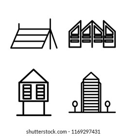 Set of 4 vector icons such as Tent, Future House, Hut, Aparment, web UI editable icon pack, pixel perfect