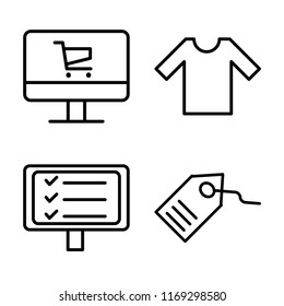 Set of 4 vector icons such as Laptop, Shirt, Tablet, Tag, web UI editable icon pack, pixel perfect