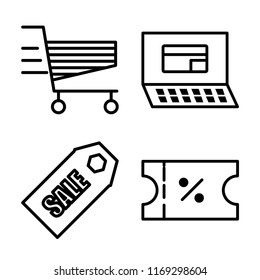 Set of 4 vector icons such as Cart, Payment, Sales, Voucher, web UI editable icon pack, pixel perfect