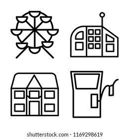Set of 4 vector icons such as Ferris wheel, Future House, Detached, Gas station, web UI editable icon pack, pixel perfect