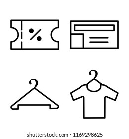 Set of 4 vector icons such as Voucher, Cart, Hanger, Clothes, web UI editable icon pack, pixel perfect