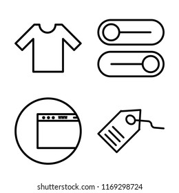 Set of 4 vector icons such as Shirt, Button, Web, Tag, web UI editable icon pack, pixel perfect