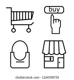 Set of 4 vector icons such as Cart, Buy, Shopping bag, Shop, web UI editable icon pack, pixel perfect
