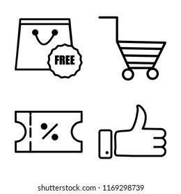 Set of 4 vector icons such as Free, Cart, Voucher, Thumbs up, web UI editable icon pack, pixel perfect