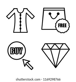 Set of 4 vector icons such as Dress, Free, Buy, Jewelry, web UI editable icon pack, pixel perfect