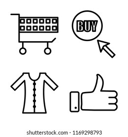 Set of 4 vector icons such as Cart, Buy, Dress, Thumbs up, web UI editable icon pack, pixel perfect