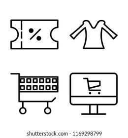 Set of 4 vector icons such as Voucher, Blouse, Cart, Laptop, web UI editable icon pack, pixel perfect