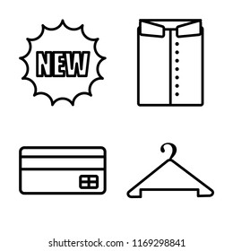 Set of 4 vector icons such as New, Shirt, Card, Hanger, web UI editable icon pack, pixel perfect