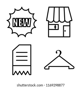 Set of 4 vector icons such as New, Shop, Invoice, Hanger, web UI editable icon pack, pixel perfect