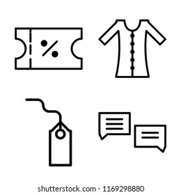 Set of 4 vector icons such as Voucher, Dress, Tag, Chat, web UI editable icon pack, pixel perfect
