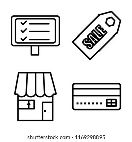 Set of 4 vector icons such as Tablet, Sales, Shop, Payment, web UI editable icon pack, pixel perfect