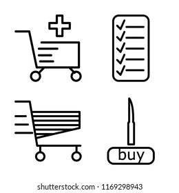 Set of 4 vector icons such as Cart, List, Buy, web UI editable icon pack, pixel perfect