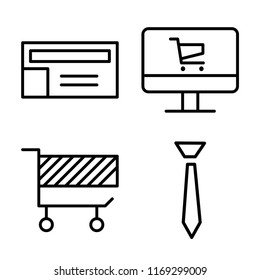 Set of 4 vector icons such as Cart, Laptop, Tie, web UI editable icon pack, pixel perfect